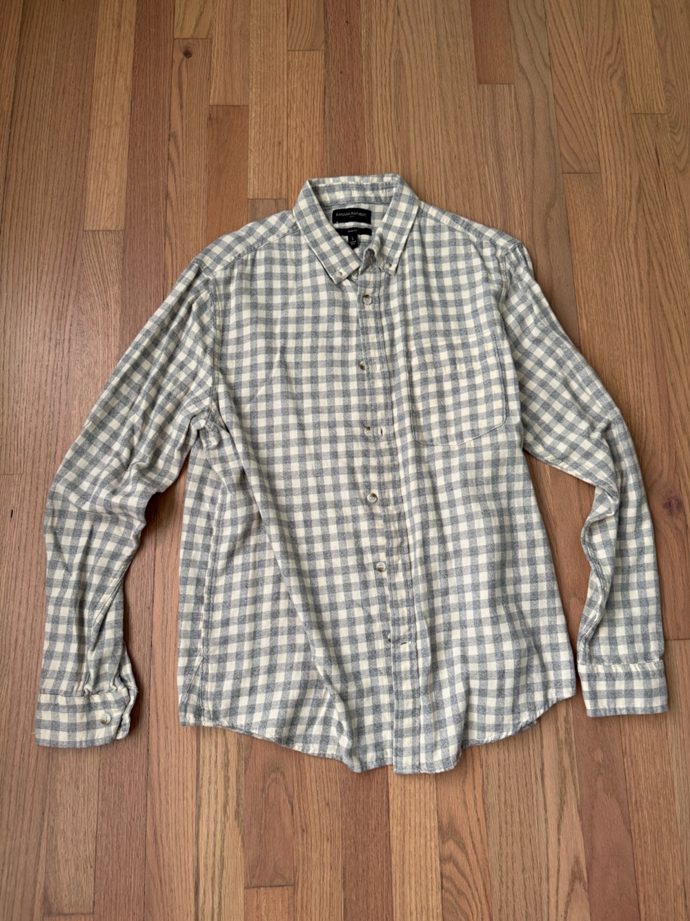 Banana Republic Gray and Cream Check Slim-Fit Button-Up